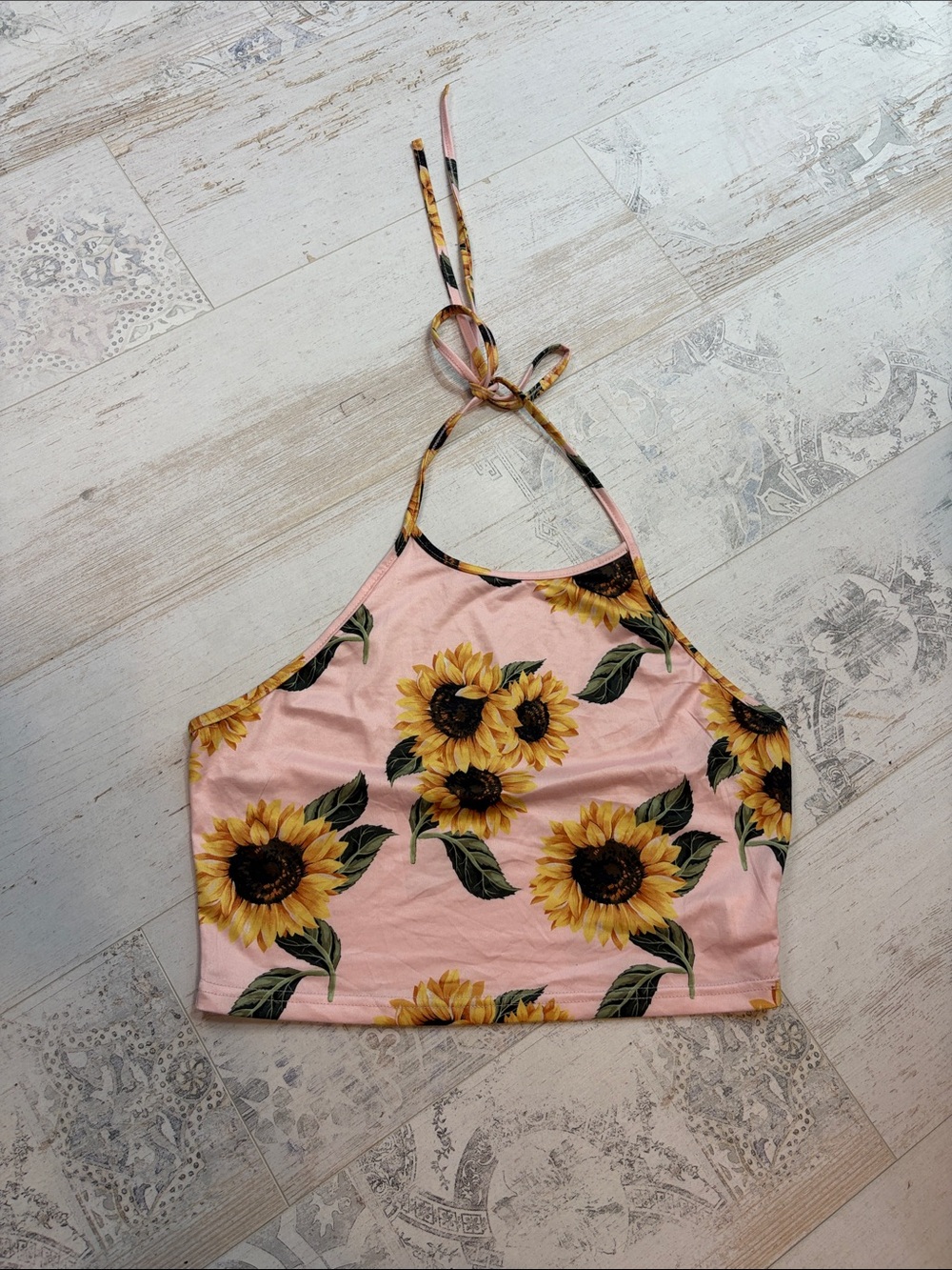 SHEIN Pink Sunflower Halter Crop Top Size Large